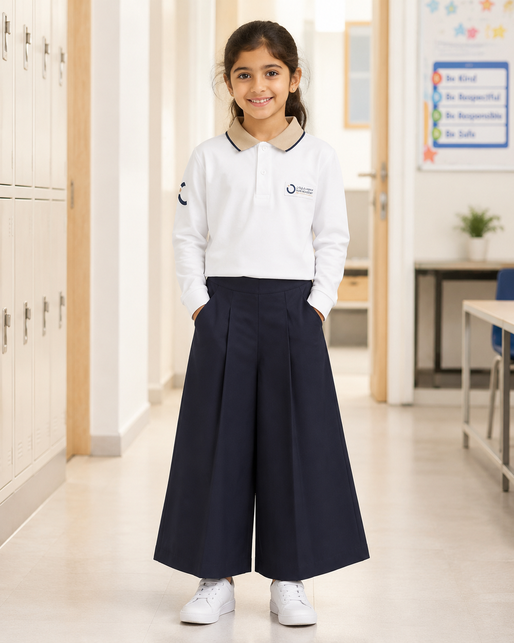 Nün Academy White and Beige Polo Shirt (Girls)
