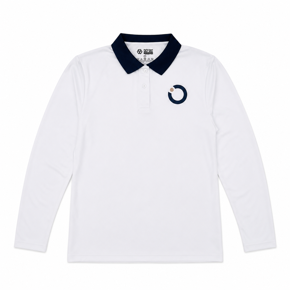 Nun Academy White Polo with Navy Collar - Girls
